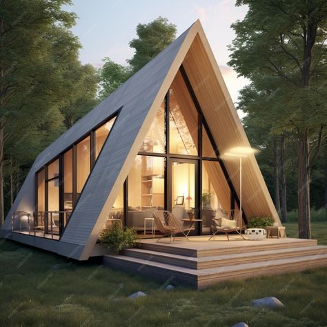 Modern tiny glass house exterior cabin pictures AI Generated art | Premium AI-generated image Tiny Glass House, Modern A Frame House, Glass House Exterior, Exterior Cabin, Cabin Pictures, House Flipper, Triangle House, Glass Cabin, House Flippers