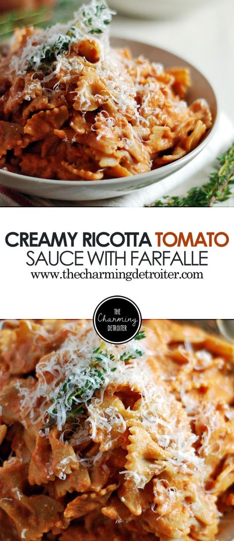 Creamy Tomato Pasta Sauce, Ricotta Tomato, Pasta Tomato Sauce, Pasta Tomato, Creamy Tomato Pasta, Ricotta Pasta, Vegetarian Meal, Tasty Vegetarian Recipes, Delicious Vegetarian