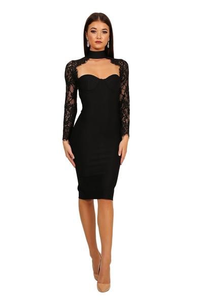 Florence Dress - Black Choker Dress Outfits, Cheap Formal Dresses Long, Formal Dresses Australia, Cocktail Dresses With Sleeves, Dresses For The Races, Beautiful Cocktail Dresses, Long Sleeve Evening Gowns, Choker Dress, Lace Fabrics