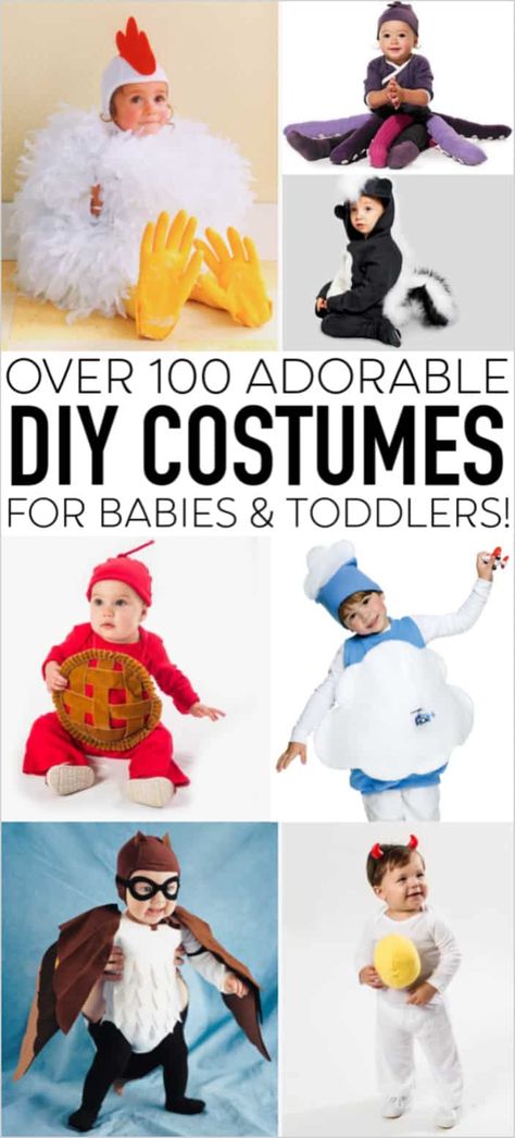 Over 100 DIY costumes for babies and toddlers! Love homemade baby Halloween costumes? Come and find over 100 handmade costumes with full instructions and tutorials! #diycostume  #homemadecostume #halloween #babyhalloween #babyhalloweencostumes Homemade Baby Halloween Costumes, Homemade Toddler Costumes, Homemade Baby Costumes, Carnaval Diy, Diy Baby Halloween Costumes, Diy Girls Costumes, Costumes For Babies, Costumes Faciles, Diy Baby Costumes