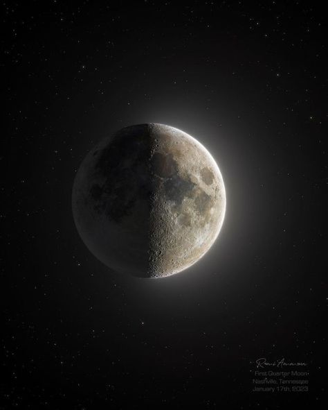 First Quarter Moon in Details l Rami Ammoun First Quarter Moon Wallpaper, First Quarter Moon Meaning, First Quarter Moon Aesthetic, Third Quarter Moon, First Quarter Moon, Moon First Quarter, Sacral Chakra, Light And Shadow, Astronomy