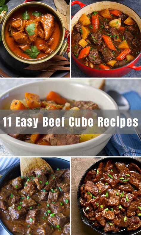 Easy Recipes Using Beef Stew Meat, Small Beef Cubes Recipes, Beef Cube Dinner Ideas, Cube Steak Stew Recipes, Diced Meat Recipes Beef, Sirloin Beef Cubes Recipes, Beef Squares Recipes, Beef Stewing Cubes Recipes, Recipes For Cubed Beef