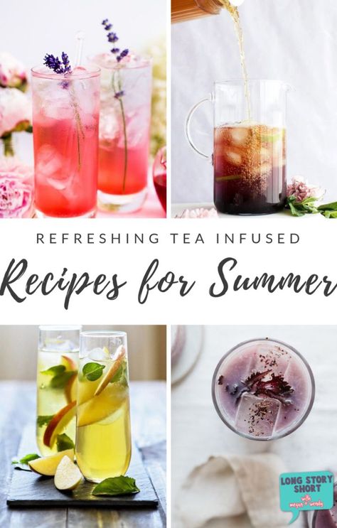 Shake things up during summer with this list of yummy tea infused recipes perfect for a party, shower or sitting on the back porch. | #icedtearecipes Tea Infused Recipes, Summer Tea Recipes, Iced Herbal Tea, Tea Infusion Recipes, Ginger Iced Tea, Summer Iced Tea, Infusion Recipes, Infused Tea, Green Tea Lemonade