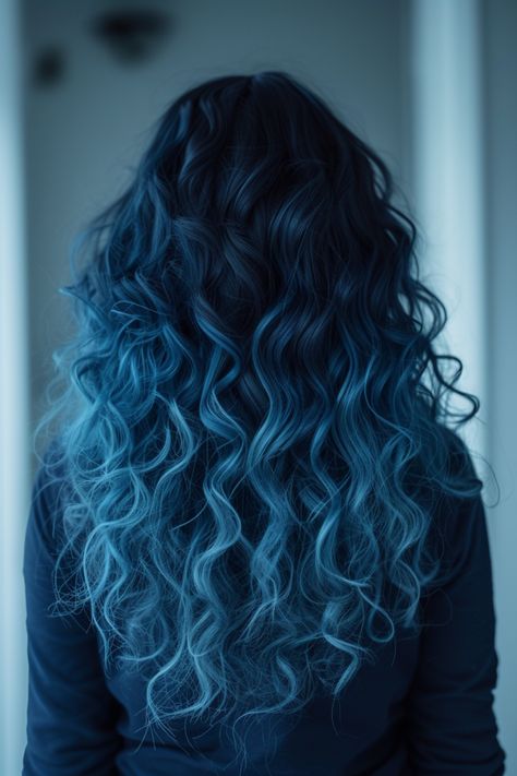 Blue Balayage Curly Hair, Blue Balayage Hair Brunettes, Blue Balayage Hair, Dream Hairstyles, Blue Hair Highlights, Long Sleek Hair, Blue Ombre Hair, Light Blue Hair, 2024 Wishlist