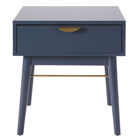 Dark Blue 1-Drawer Bedside Table Penelope on Maisons du Monde. Take your pick from our furniture and accessories and be inspired! Dark Bedside Tables, Blue Bedside Tables, Blue Drawers, Window Treatments Bedroom, Decorative Storage Boxes, Hallway Storage, Bedroom Color Schemes, Trendy Bedroom, Hallway Furniture