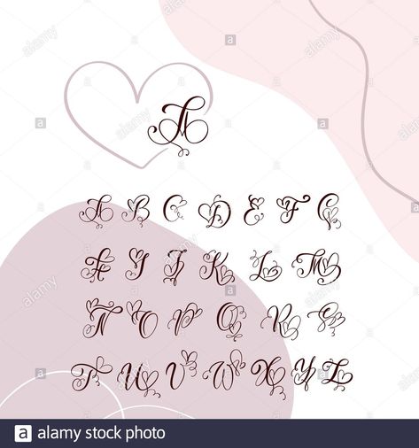 Heart Calligraphy, Numbers Tattoo, Calligraphy Heart, Calligraphy Monogram, Tattoo Fonts Alphabet, Font Cute, Lettering Styles Alphabet, Fancy Writing, Sheila E