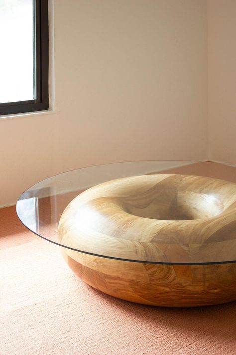 Donut Circular 48-Inch Oak and Glass Coffee Table by Soft-Geometry For Sale at 1stdibs Caramel Donut, Soft Geometry, Donut Coffee, Tempered Glass Coffee Table, Metal Cocktail Table, Coffee Table Inspiration, Mango Wood Coffee Table, Coffee Table Design Modern, Circular Coffee Table