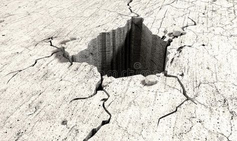 Big Hole In Ground, How To Draw A Hole In The Ground, Hole In Ground Drawing, Hole In Ground, Ground Perspective, Stone Illustration, Cracked Ground, Road Drawing, Hole Drawing