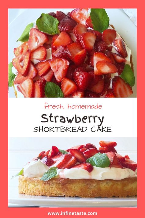 Shortbread Cake Recipe Strawberry, Shortbread Cake Recipe, Strawberry Shortbread Cake, Summer Desserts Strawberry, Short Bread Cake, Shortcake Recipes, Strawberry Shortbread, Shortbread Cake, Strawberries And Whipped Cream