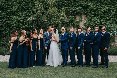 Navy Bridal Parties, Navy Blue Wedding Theme, Navy Groomsmen, Wedding Party Photography, Bridal Parties Colors, Wedding Parties Colors, Navy Bridesmaids, Navy Blue Bridesmaid Dresses, Blue Themed Wedding