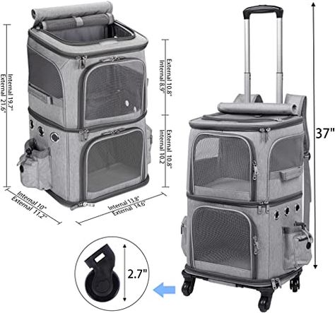 AmazonSmile : HOVONO Double-Compartment Pet Carrier Backpack with Wheels for Small Cats and Dogs, Cat Rolling Carrier for 2 Cats, Perfect for Traveling / Taking a Walk / Trips to The Vet, Grey : Pet Supplies Cat Transport, Cat Travel Essentials, Pet Bag Carrier, Pet Carrier Backpack, Small Dog Carrier Bag, Cat Carrier Bag, Cats Bags Carrier, Small Pet Carrier, Pet Backpack Carrier