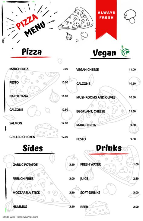 Pizza Menu Design, Pizza Drawing, Menu Pizza, Pizza Ideas, Pizza Art, Pizza Menu, Fast Food Menu, Logo Company, Instagram Feed Ideas Posts