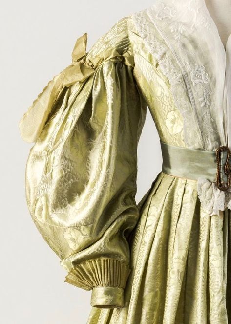 Romantic Period, 1820-1850, Also known as leg of mutton sleeve. 1830 Dress, Mutton Sleeve, 1830s Fashion, Gigot Sleeve, Victorian Accessories, Leg Of Mutton Sleeve, Romantic Period, Museum Fashion, 19th Century Fashion