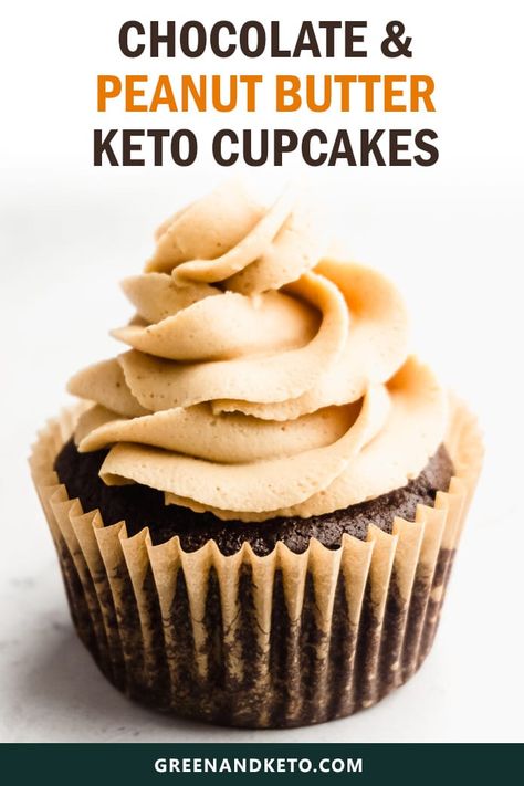 Peanut Butter Buttercream Frosting, Peanut Butter Keto, Low Carb Cupcakes, Peanut Butter Buttercream, Chocolate Cupcake Recipe, Keto Cupcakes, Sugar Free Peanut Butter, Butter Cupcakes, Chocolate And Peanut Butter