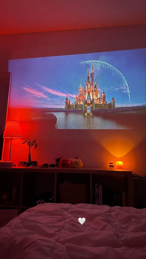 Mini Projector In Bedroom Ideas, Projector In Bedroom, Cinema Projector, Disney Movie Night, Indian Bedroom Decor, Glow Birthday, Movie Cinema, Movie Projector, College Room