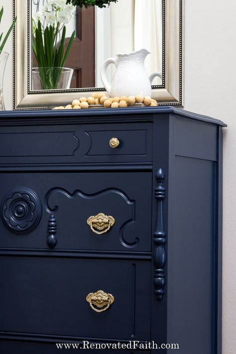 Benjamin Moore Best Selling Blues — Kelly Bernier Designs Hale Navy Sherwin Williams, Benjamin Moore Navy, Navy Paint Color, Painting A Dresser, Benjamin Moore Hale Navy, Antique Dresser Makeover, Navy Blue Furniture, Hale Navy Benjamin Moore, Navy Furniture