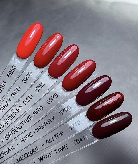 Red Bio Gel Nails, Different Shades Of Red Nails, Red Nail Shades, Shades Of Red Nails, Black Nails With Glitter, Lipstick Nails, Sky Nails, Indigo Nails, Beauty Nails Design