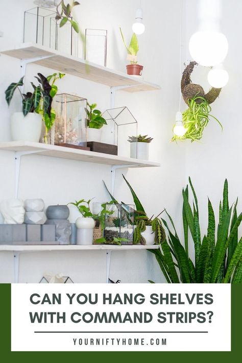 Can You Hang Shelves With Command Strips Command Strip Shelf, Command Shelves, Shelves On The Wall, Hang Shelves, Stripped Wall, Command Hooks, Floating Shelves Diy, Command Strips, Hanging Shelves