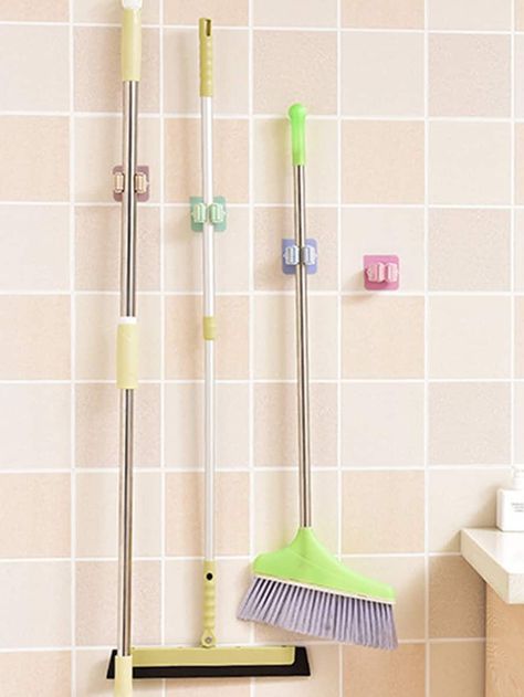 Random Color Wall Mounted Holder 1pc -SheIn(Sheinside) Industrial Gym, Broom Storage, Broom Hanger, Plastic Bag Packaging, Broom Holder, Hanger Organizer, Hanger Storage, Bathroom Storage Racks, Color Wall