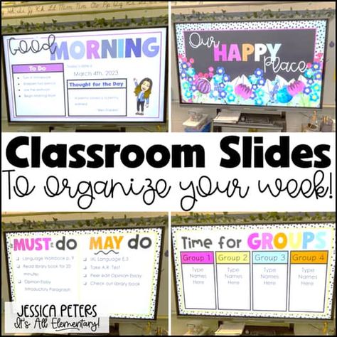 Classroom Slides Template, Daily Agenda Classroom Google Slides, Morning Slides Classroom, Google Slides Templates For Teachers, Tiny Classroom, Daily Agenda Slides, Classroom Slides, Teaching 5th Grade, Teaching Third Grade