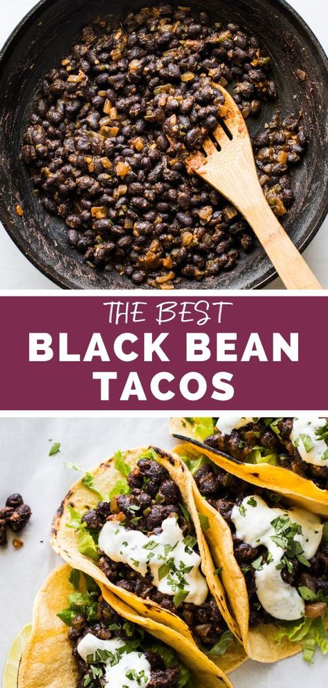 Vegan Tacos Recipes, Fat Oil, Black Bean Tacos, Black Bean Recipes, Bean Tacos, Vegan Black Bean, Healthy Tacos, Vegan Tacos, Quick Snack