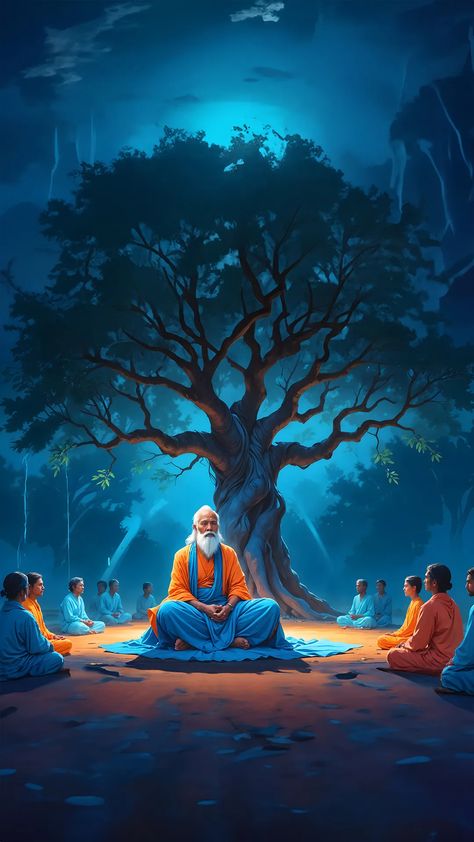 Guru Purnima wallpaper, guru teaches students at full moon day background Guru And Student, Attractive Wallpapers, Ancient Words, Guru Purnima, Warriors Wallpaper, Indian Art Gallery, Scary Wallpaper, Orange Sky, Banner Background Images