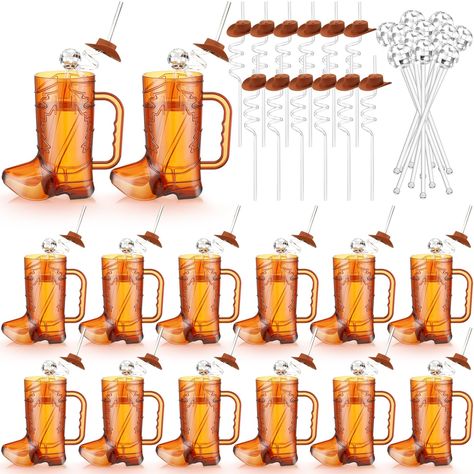 PRICES MAY VARY. Cowboy Party Supplies: you will receive a 36 cowboy party decorations, including 12 pieces 17 oz cowboy boot cups, 12 piece cowboy hat straws, and 12 piece mirror disco ball stirrers, ample quantity and the complete set to meet your party needs Reliable Material: cowboy shot glasses, twisted straws and stirrers are made of plastic, safe and non toxic, washable and reusable many times, not easy to deform or break; They are suitable for daily and party use Large Capacity: cowboy b Boots And Beers Party, Western Party Decor Ideas, Western Birthday Centerpieces, Cowboy Food Ideas Western Theme, Adult Cowgirl Birthday Party, Ranch Theme Birthday Party, Rodeo Birthday Decorations, Western Birthday Party Decorations, Country Birthday Party Ideas