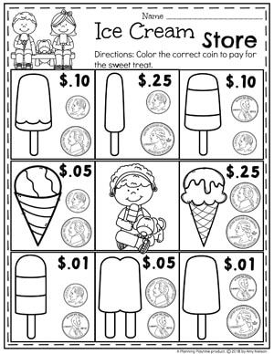 Kindergarten Money Worksheets - Ice Cream Shop#kindergartenmath #kindergarten #kindergartencenters #coinrecognition #moneyworksheets Kindergarten Money, Kindergarten Money Worksheets, Money Kindergarten, Money Math Worksheets, Learning Money, Teaching Money, Money Activities, Present Continuous, Money Math