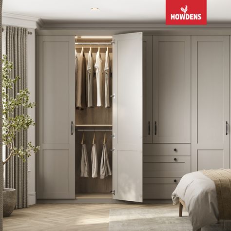 Unlock the art of bedroom design with our fitted wardrobe ideas. Elevate your space with fitted wardrobes, capturing the essence of bedroom ideas that transcend trends. Immerse in the tranquility of grey bedroom aesthetics, exploring the perfect blend of style and comfort for your master bedroom. Find inspiration in our curated collection of traditional bedroom designs. Redefine your space with our grey bedroom ideas, and discover the ultimate bedroom inspiration with Howdens. Grey Bedroom Cupboards Built Ins, Howdens Wardrobes, Howdens Bedroom, Wardrobe Colours Bedroom, Fitted Wardrobe Ideas, Latest Cupboard Designs, Master Wardrobe, Modern Organic Bedroom, Fitted Wardrobes Bedroom