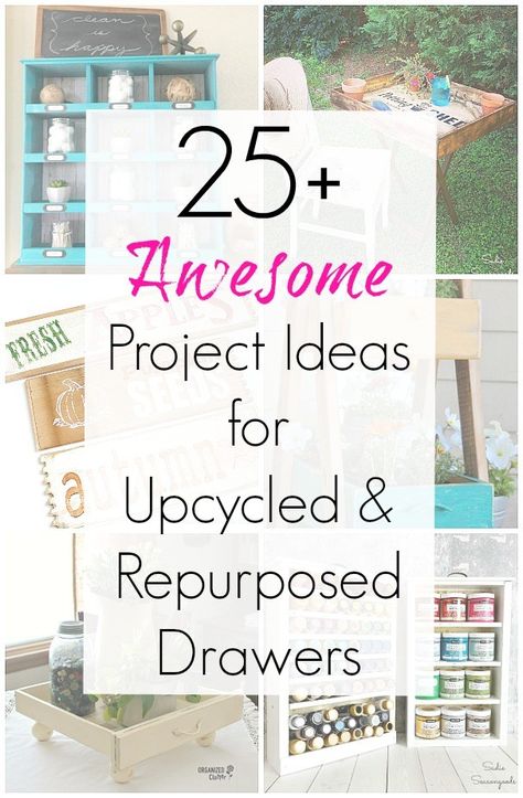 Empty drawers from a dresser or cabinet are PERFECT for upcycling and repurposing DIY projects, and this collection of project ideas for upcycled and repurposed drawers that Sadie Seasongoods compiled will surely inspire you. From home decor, to organization and storage projects, to planters for your garden, check out www.sadieseasongoods.com for all sorts of craft project inspiration. Old Chest Of Drawers Repurposed, Diy Dresser Drawer Ideas, Repurpose Drawers Diy Ideas, Upcycle Old Drawers, Small Drawers Repurposed, Upcycled Dresser Drawers, Drawers Repurposed Diy Ideas, What To Do With Old Drawers, Old Drawers Repurposed Shelves