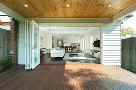 Bifold Door Ideas, Deck Renovation, Door Decks, Home Extension, Bifold Door, Covered Deck, Timber Deck, Deck Plans, Backyard Deck