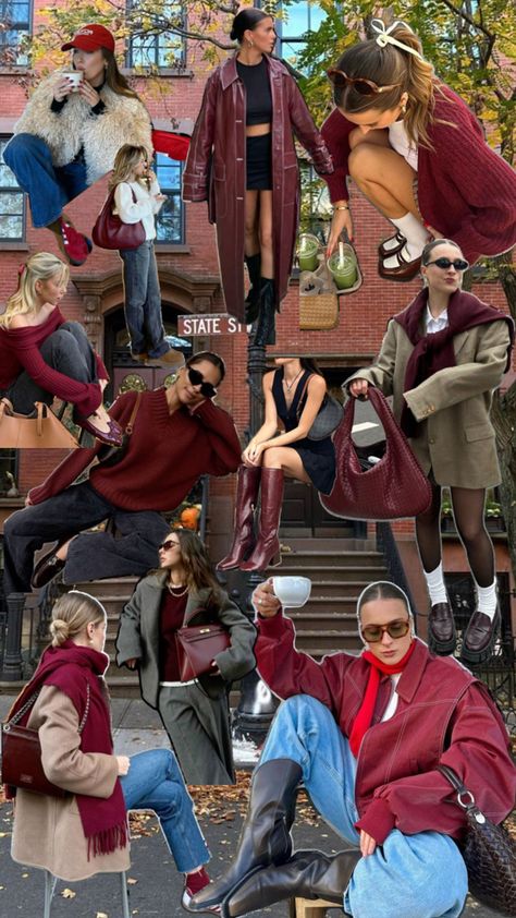 Cherry red fall outfit inspo, burgundy outfit inspo, cherry red shoes, burgundy sweater, fall fashion trends 2024 Burgundy Outfit, Dark Autumn, Red Fall, Burgundy Sweater, Outfit Inspo Fall, Fall Fashion Trends, Instagram Inspo, Red Shoes, Cherry Red