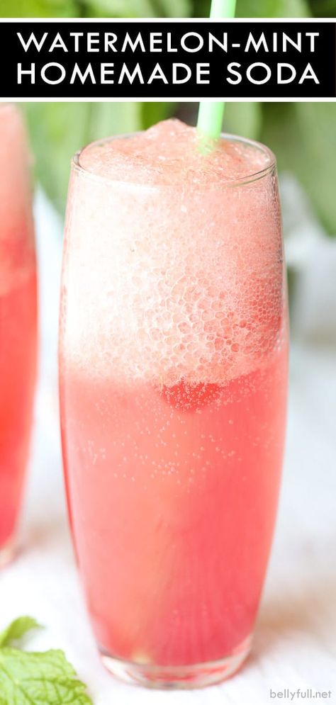 This homemade Watermelon-Mint Soda is super easy to make, and so refreshing - enjoyed all summer long by the pool or for backyard cookouts! #watermelondrinks #watermelonrecipes #summerdrinksalcohol #summerdrinksnonalcoholic #summerdrinkskids Watermelon Soda Recipe, Watermelon Soda, Summer Drinks Kids, Watermelon Mint Lemonade, Watermelon Mint Salad, Summer Drinks Nonalcoholic, Fruit Drinks Recipes, Mint Lemonade Recipe, Homemade Lemonade Recipes