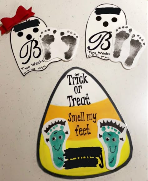 Nicu Crafts Halloween, Infant Crafts For October, Halloween Nicu Crafts, Footprint Fall Crafts For Babies, Nicu Halloween Crafts, Fall Nicu Crafts, Nicu Crafts Foot Prints, October Footprint Art, Nicu Milestone Crafts