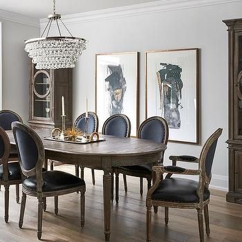 Oval French Dining Table with Black Leather Round Back Chairs Coastal Dining Room Decor, Joanna Gaines Dining Room, Modern Farmhouse Dining Room Decor, Dining Room Decor Elegant, Dining Room Decor Traditional, Dining Room Decor Rustic, Dining Room Table And Chairs, Gold Dining Room, Dining Room Decor Modern