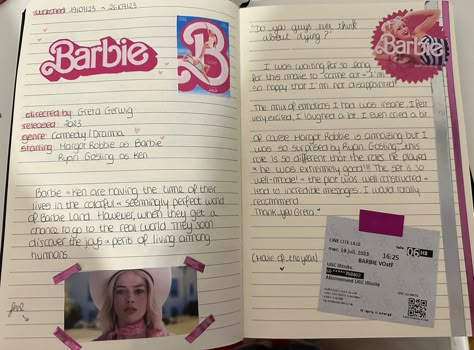 #Barbie #MargotRobbie #Review #Movie #Film #Journal Tv Show Review Journal, Movie Diary Ideas, Barbie Journal Page, Tv Show Journal Ideas, Anime Review Journal, Tv Show Journal Page, Barbie Journal Ideas, Film Review Journal, Tv Shows Journal