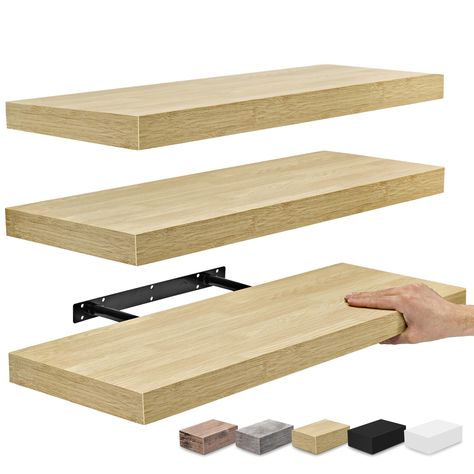 PRICES MAY VARY. 24 Inch Maple Wood Floating Shelves for Wall (Set of 3): Display charming showpieces, trophies, photo frames, decorative items, and other prized possessions while offering functional storage with the wooden floating shelves by Sorbus - Enhance home decor, bathroom decor, living room decor - Fill in empty wall space above a desk, fireplace, entryway, vanity, between windows - Each floating shelf measures approximately 23.75" L X 9.25" W Free Up Space in Your Home & Kitchen: Reduc Adjustable Floating Shelf, Recessed Shelves Between Studs The Wall, Wooden Floating Shelves Over Toilet, Floating Shelf Over Radiator Hallway, Slim Floating Wall Shelves, Floating Wall Shelves Bedroom Accent Wall, Floating U Shelves, Behind Toilet Wall Shelves, 5 Piece Floating Shelves