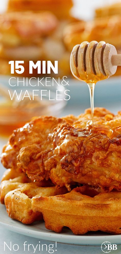 Chicken An Waffles, Breakfast Chicken And Waffles, Chicken In Waffles, Waffles And Chicken Breakfast, Mini Chicken And Waffles Brunch, Chicken And Waffles Recipe Sauce, Chicken And Waffle Breakfast Sandwich, Homemade Chicken And Waffles Recipes, Healthy Chicken And Waffles Recipe