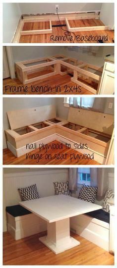 Breakfast Nook With Storage, Diy Breakfast Nook, Nook Bench, Diy Breakfast, Kitchen Banquette, Breakfast Bar Kitchen, Kitchen Nook, Dining Nook, Trendy Kitchen