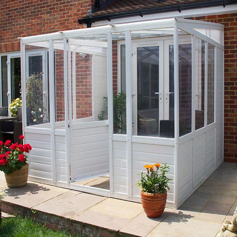 Sunroom White, Sunroom Diy, Diy Sunroom, Diy Conservatory, Gardening Room, Sunroom Kits, Small Conservatory, Home Sunroom, Glass Sunroom