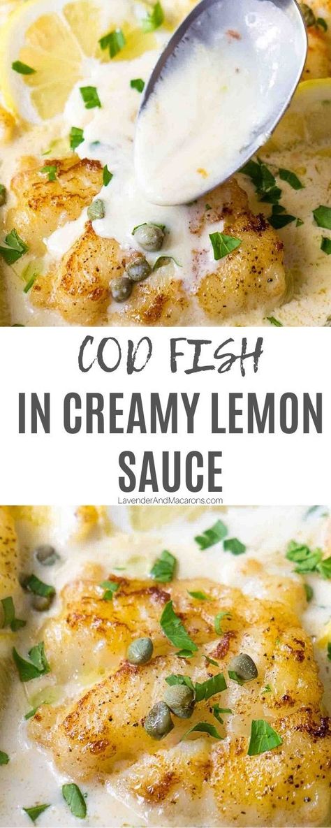 Cod Piccata, Best Fish Recipe Ever, Cod Fillet Recipes, Creamy Lemon Sauce, Seared Cod, Cod Dishes, Lemon Fish, Cod Fish Recipes, Fish Dinner Recipes