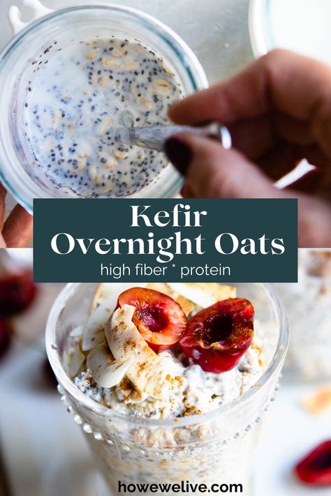 The struggle to prioritize protein in the morning is real for many of us, and that's where these overnight oats shine. Packed with 15 grams of protein, they provide a satisfying and sustaining start to your day. The addition of kefir, whether plain or flavored, elevates these oats by infusing them with additional protein and gut-friendly probiotics. It's a win-win for your taste buds and your digestive health! Gut Friendly Overnight Oats, High Protein Macro Meals, Kefir Oatmeal, Kefir Flavors, Oats Healthy Breakfast, Prioritize Protein, High Protein Cheesecake, Fermented Milk, Breakfast Prep