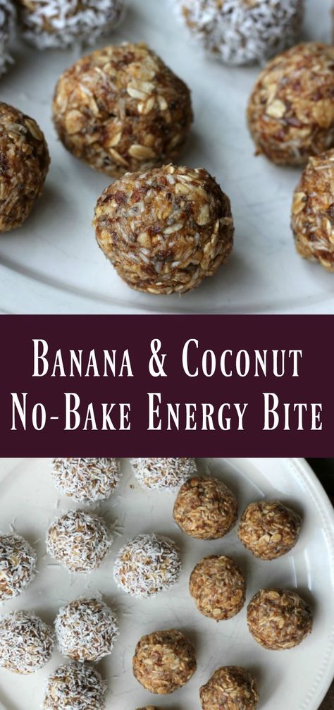 Banana & Coconut No-bake Energy Bite Coconut Energy Bites, Easy Energy Bites, Banana Energy, Energy Bite, Recipes Healthy Easy, Energy Bites Healthy, Energy Balls Healthy, Energy Bites Recipes, No Bake Energy Bites