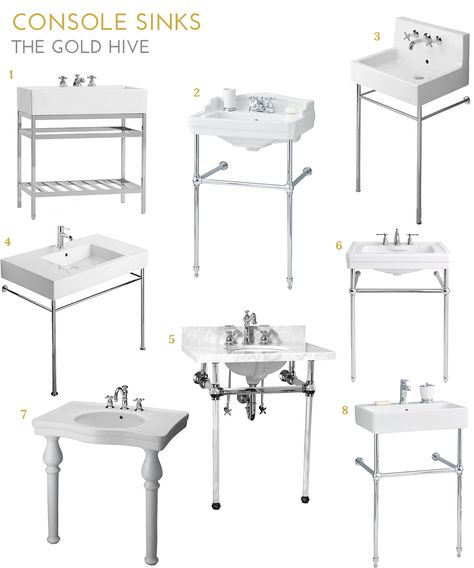 A Console Sink Collection — The Gold Hive Console Sinks Bathroom, Unique Powder Room Sinks, Compact Sink Bathroom, Vintage Console Sink, Sinks For Small Bathrooms, Console Sink Bathroom, Console Bathroom Sink, Bathroom Console, Powder Room Sink