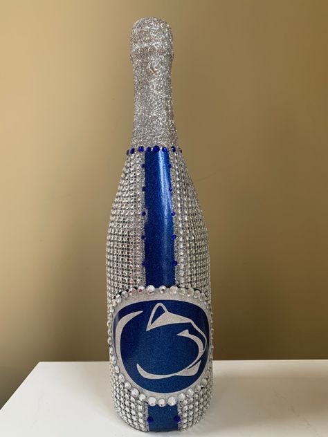 Penn State Grad Party, Penn State Crafts, Bedazzled Canvas, Bedazzled Bottle, State Crafts, Grad Party, Penn State, Grad Parties, Graduation Party