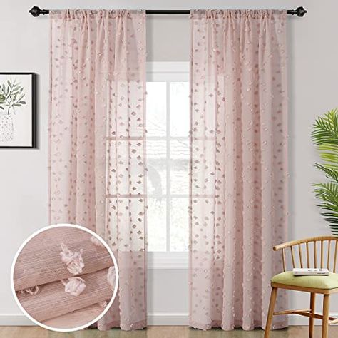 Curtains For Nursery, Pink Sheer Curtains, Girls Room Curtains, Pom Pom Curtains, Boho Kids Room, Decorative Curtains, Pink Curtains, Curtains For Bedroom, Nursery Curtains