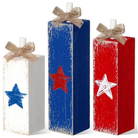 PRICES MAY VARY. Patriotic Wood Blocks Set of 3: the package includes 3 pieces of 4th of July decorations for home in 3 different colors, the sufficient quantity and themed color combination can meet your holiday decoration needs, bringing a strong 4th of July atmosphere Classic Independence Day Elements: these Independence Day decorations come in classic 4th of July themed colors of red, white and blue, rustic and attractive, ideal for decorating your home on Independence Day, and you can place 4th Of July Wood Crafts, Patriotic Decorations Centerpieces, Fouth Of July Crafts, 4th Of July Tiered Tray Decor, Patriotic Tiered Tray Decor, Red White Blue Decorations, Patriotic Tiered Tray, Memorial Day Decorations, 4th July Crafts