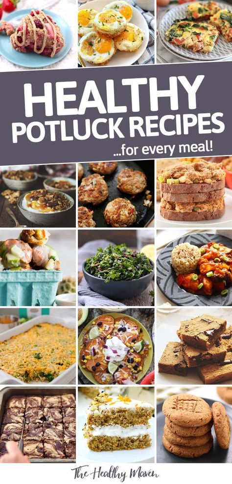 Not sure what to bring to your next potluck? The ultimate potluck dish round-up has got you covered for breakfast, lunch, dinner and dessert at your next potluck! #potluck #potluckdinner Pot Luck Dishes Healthy, Healthy Pot Luck Ideas, Spring Pot Luck Ideas, Spring Potluck Recipes, Potluck Dishes Healthy, Pot Luck Lunch Ideas For Work, Easy Healthy Potluck Recipes, Protein Potluck Ideas, Potluck Lunch Ideas For Work