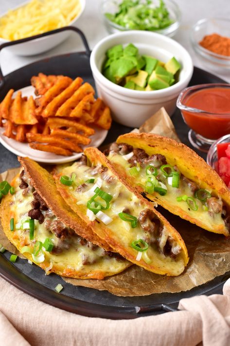 Cheesesteak Tacos with Buffalo Fries, cheesesteak tacos, cheesesteak and tacos, steak and cheese tacos Steak And Cheese Tacos, Cheese Steak Tacos, Cheesesteak Tacos, Tacos Steak, Buffalo Fries, Steak And Cheese, Steak And Chips, Cheese Taco, Southwestern Recipes