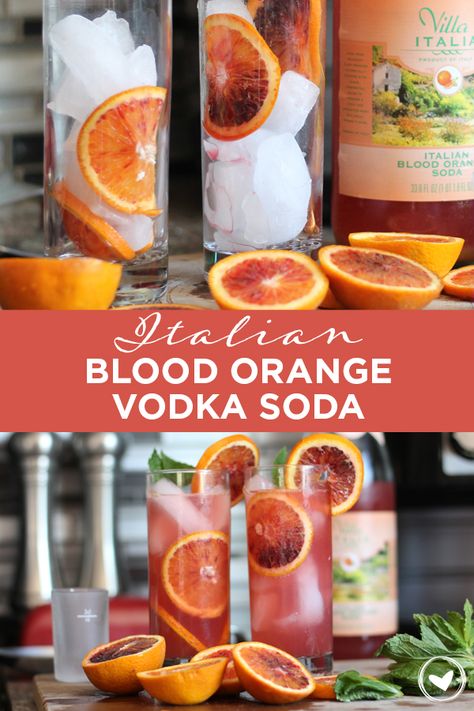 Italian Soda Cocktail, Vodka Soda With Lime, Blood Orange Soda Cocktail, Italian Drinks Alcohol Cocktails, Blood Orange Recipes Drinks, Blood Orange Vodka Cocktails, Orange Vodka Drinks, Orange Drinks Alcohol, Italian Drinks Alcohol